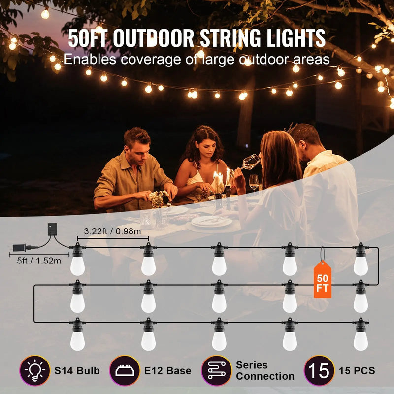 RGB Outdoor String Lights, 50FT with APP Control by HouseOfZazla
