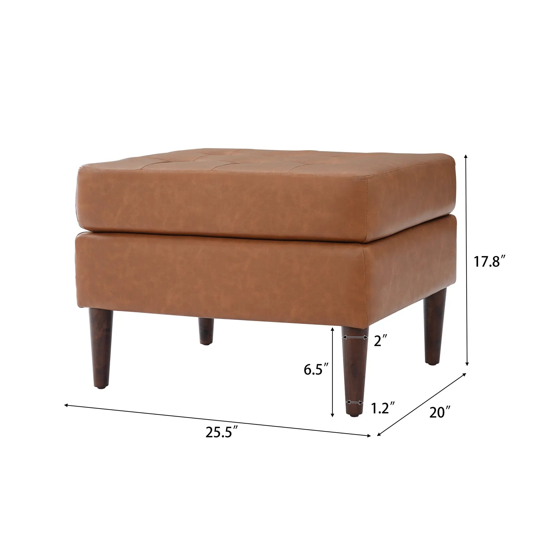 Upholstered PU Leather Ottoman, Solid Wooden Legs by HouseOfZazla