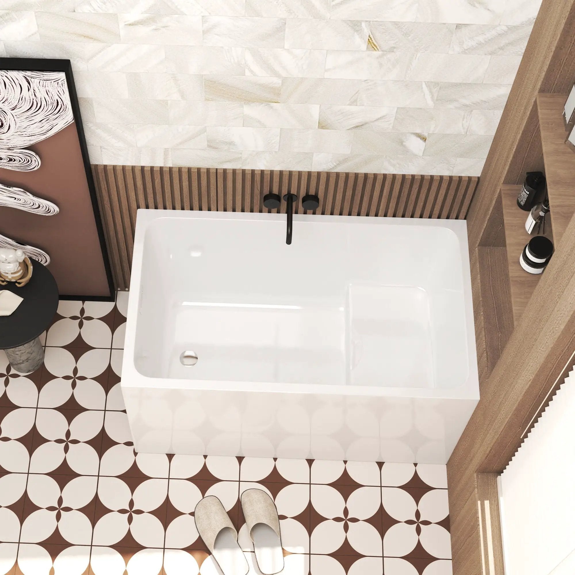 Gloss Freestanding Bathtub With Built In Seat