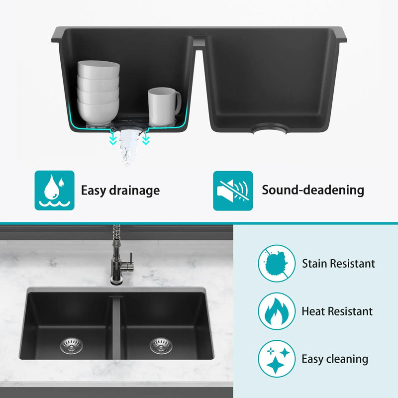 Granite Composite Double Bowl Undermount Kitchen Sink by HouseOfZazla