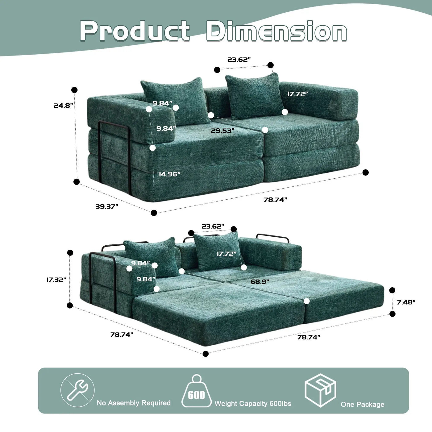 Convertible Floor Sofa Bed With Pillow Back Support Armrest by HouseOfZazla