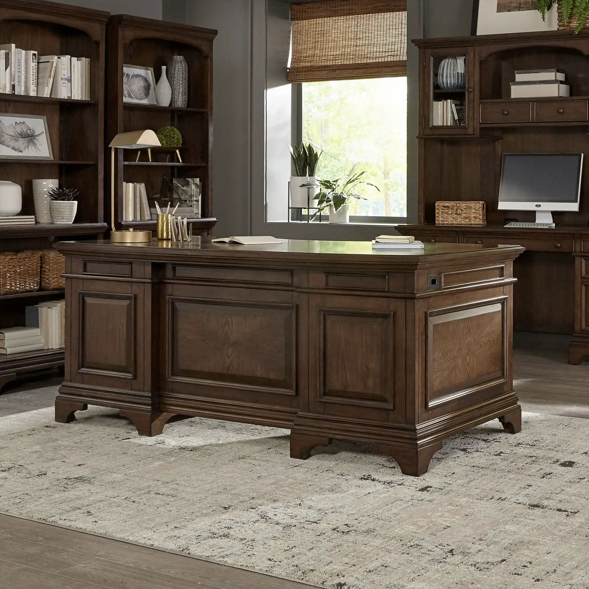 Hartshill 72-inch 7-drawer Executive Desk Burnished Oak by Unique Piece Furniture