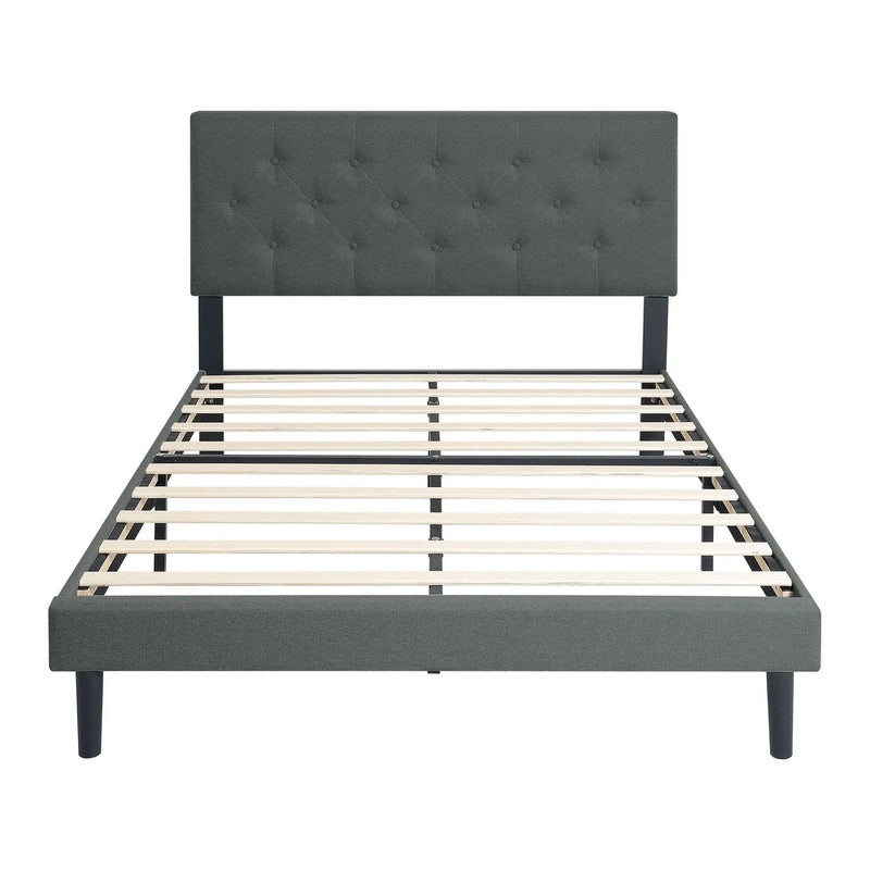 Modern Upholstered Platform Bed Frame With Button Tufted Fabric Headboard by Unique Piece Furniture