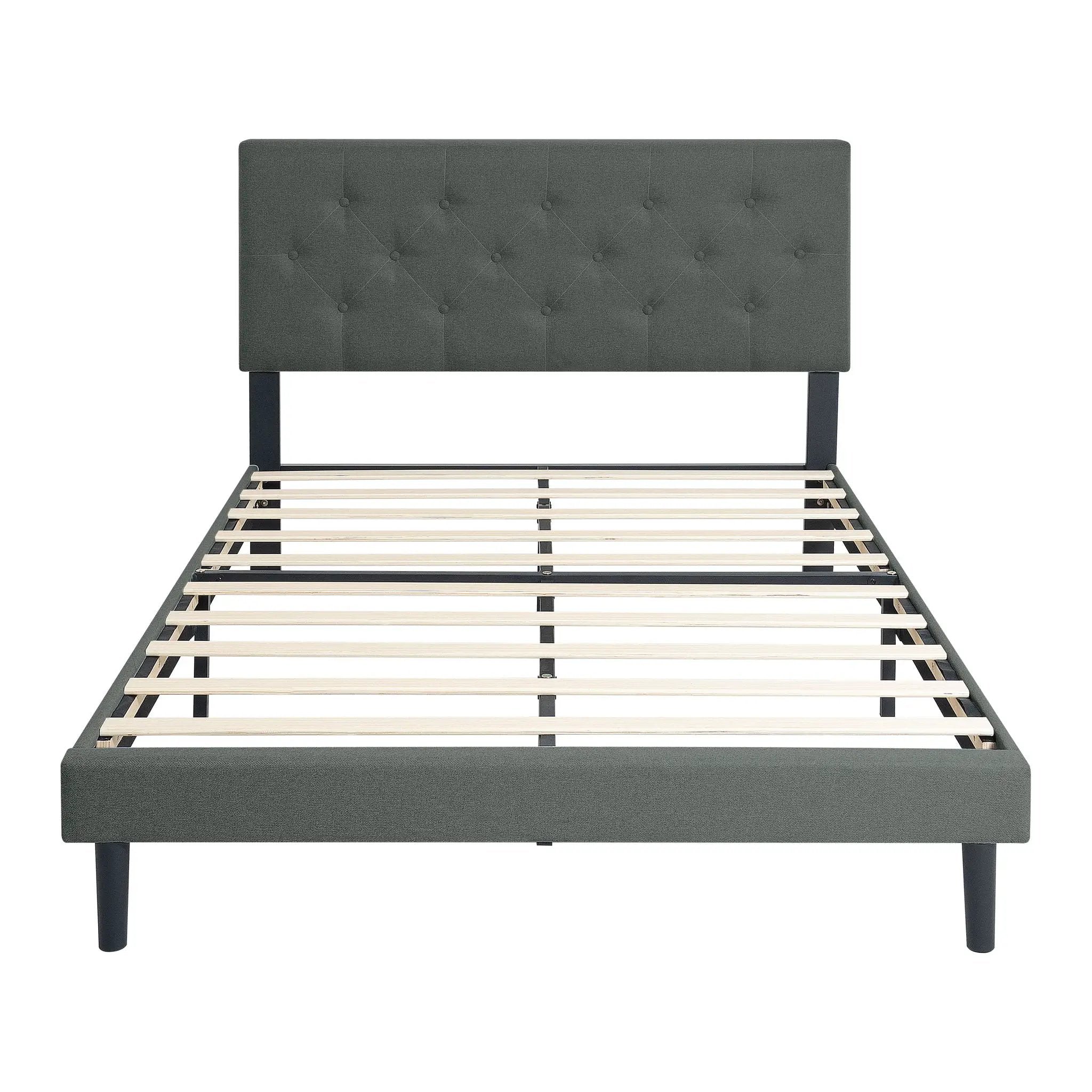 Modern Upholstered Platform Bed Frame With Button Tufted Fabric Headboard by HouseOfZazla