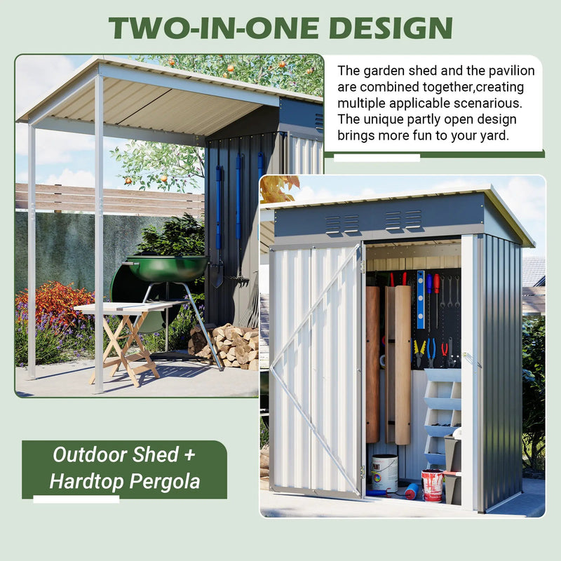 Durable 5x3FT Galvanized Steel Shed & Gazebo Combo by HouseOfZazla