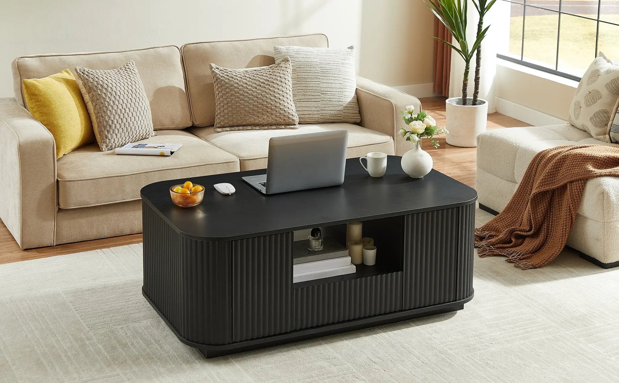 Modern Luxury Oval Coffee Table with Drawers and Storage Compartment by HouseOfZazla