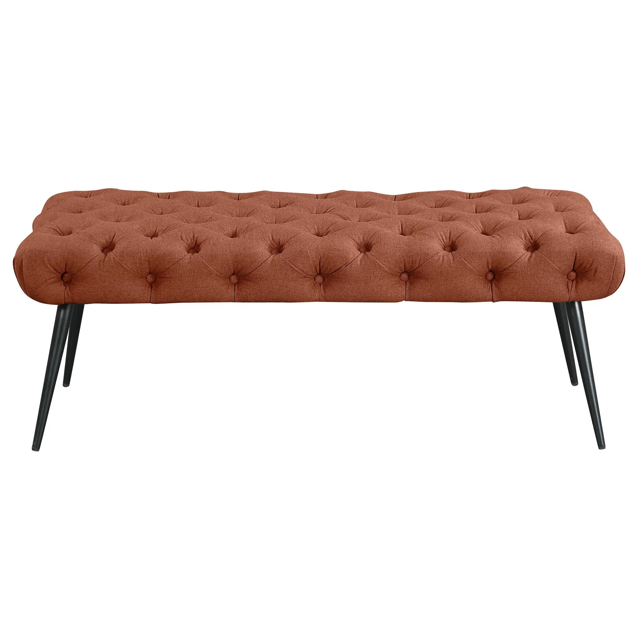 Ella Upholstered Tufted Bench Metal Legs Rust by Unique Piece Furniture