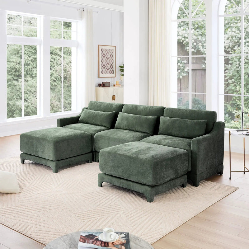 Stylish Sofa With Ottoman And Lumbar Pillows, Ergonomic Design by HouseOfZazla