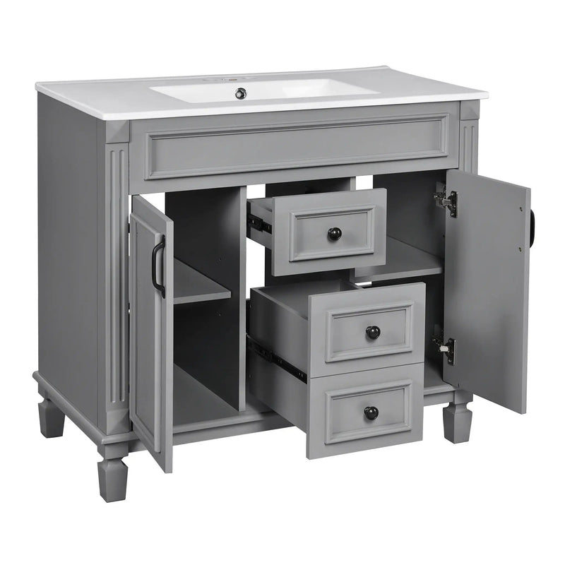 Bathroom Vanity With Top Sink, Mirror Cabinet, 2 Soft Closing Doors & 2 Drawers by HouseOfZazla