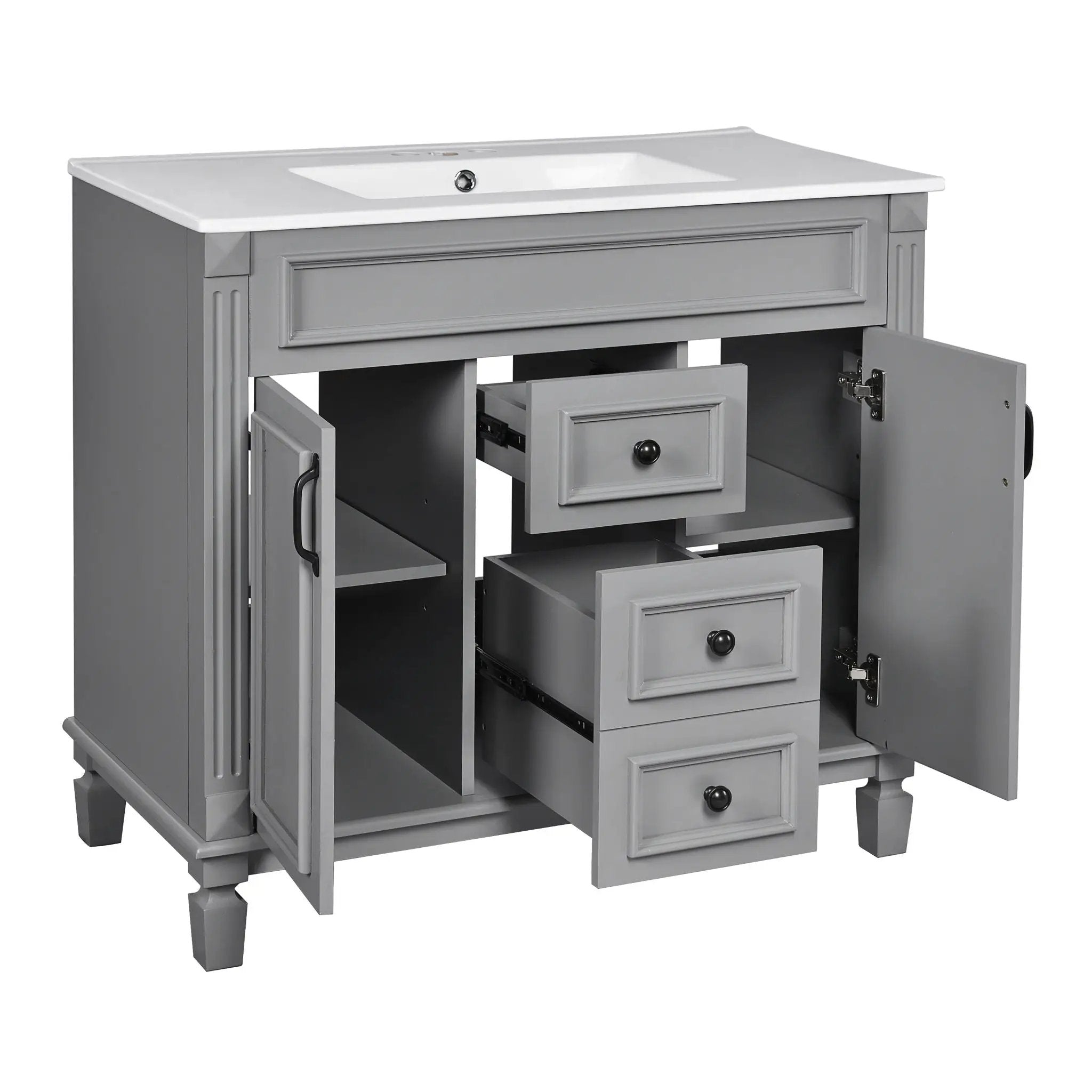 Bathroom Vanity With Top Sink, Mirror Cabinet, 2 Soft Closing Doors & 2 Drawers by HouseOfZazla
