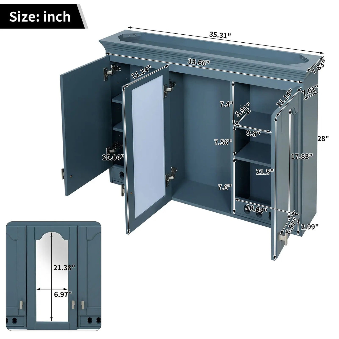 Wall Mount Mirror Cabinet With Adjustable Shelves, Soft Closing Hinges by HouseOfZazla
