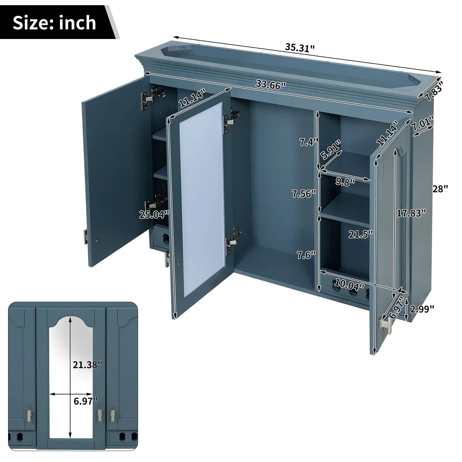 Wall Mount Mirror Cabinet With Adjustable Shelves, Soft Closing Hinges by Unique Piece Furniture