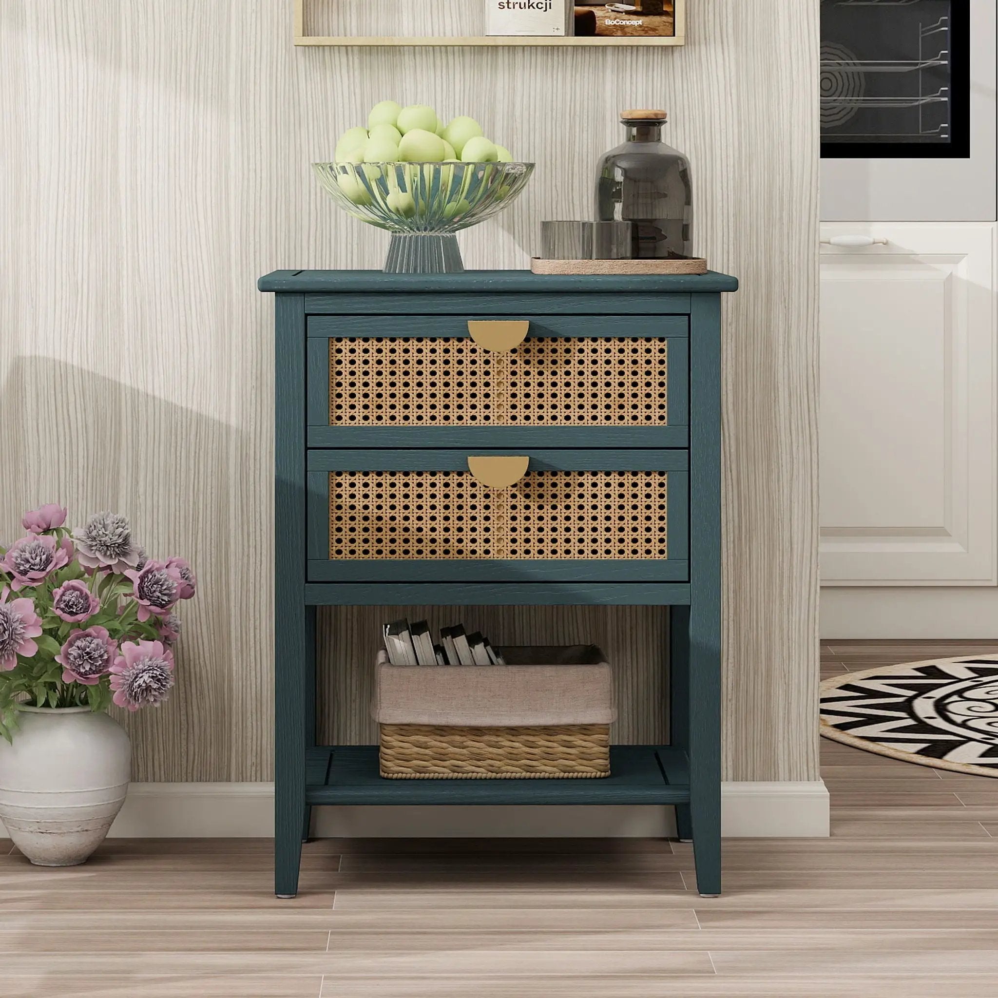 2 Drawer Side Table, Natural Rattan by HouseOfZazla