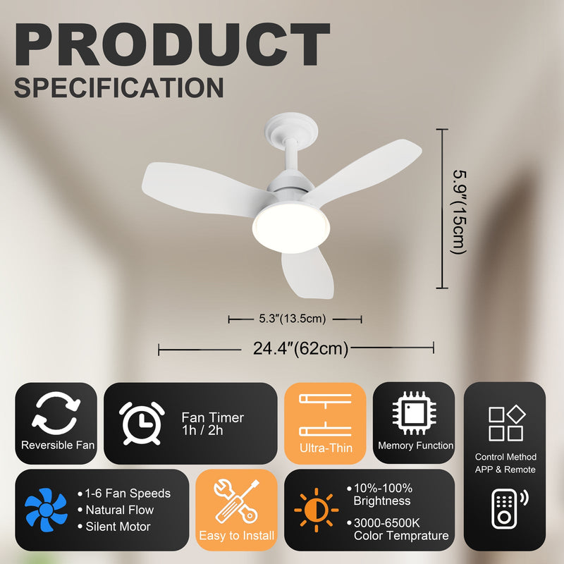 24.4" Modern Ceiling Fan with Light by HouseOfZazla