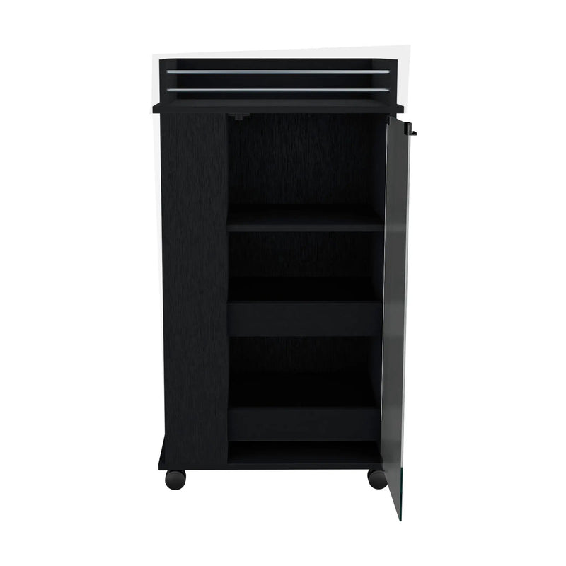 Bar Cart With Glass Door, 2 Side Shelves And Casters - Black by Unique Piece Furniture
