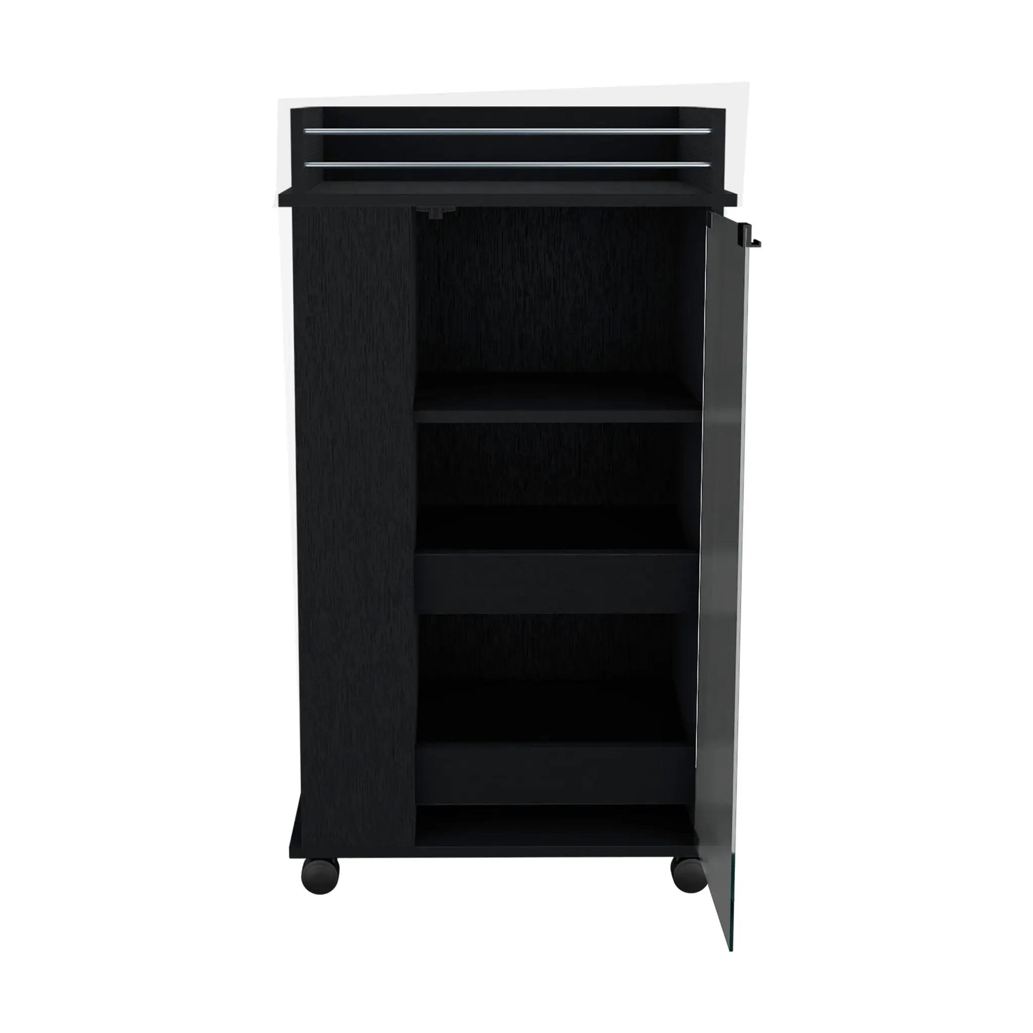 Bar Cart With Glass Door, 2 Side Shelves And Casters - Black by HouseOfZazla