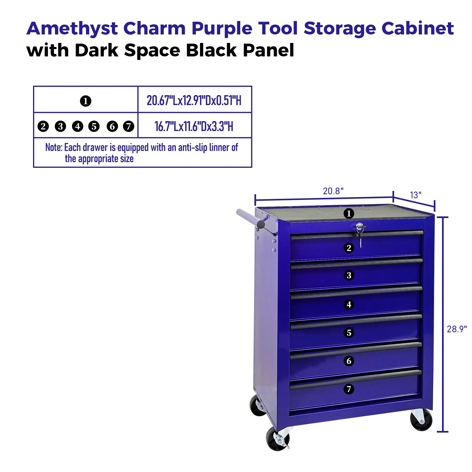 Rolling Metal Tool Chest with 6 Drawers, 20" Cabinet - Purple by HouseOfZazla