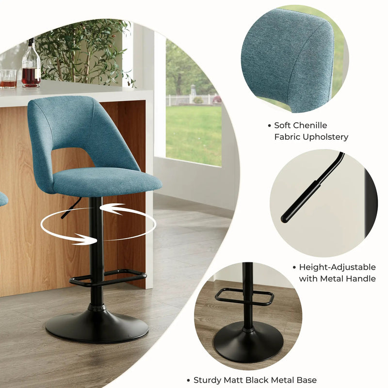 Nuvia Contemporary Adjustable Barstool with Upholstered Swivel Seats, Set of 2 by HouseOfZazla