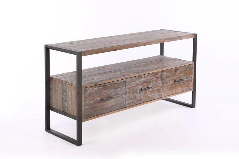 Reclaimed Wood Media TV Console Table With 3 Drarwer, Open Shelf - Antique Gray by HouseOfZazla