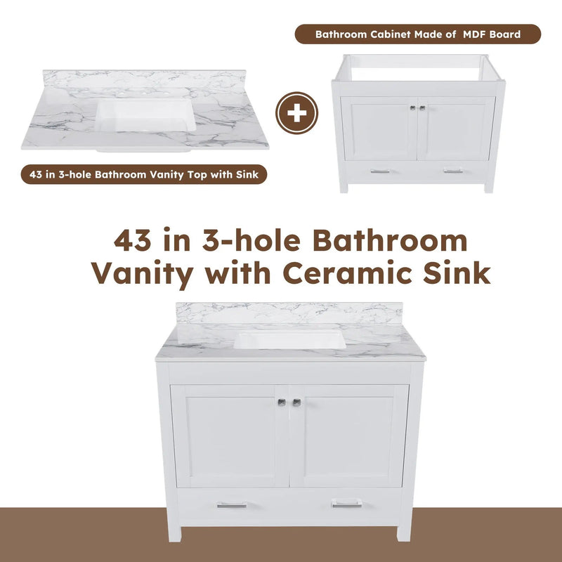 43" Bathroom Vanity Multi Functional Cabinet - White by Unique Piece Furniture