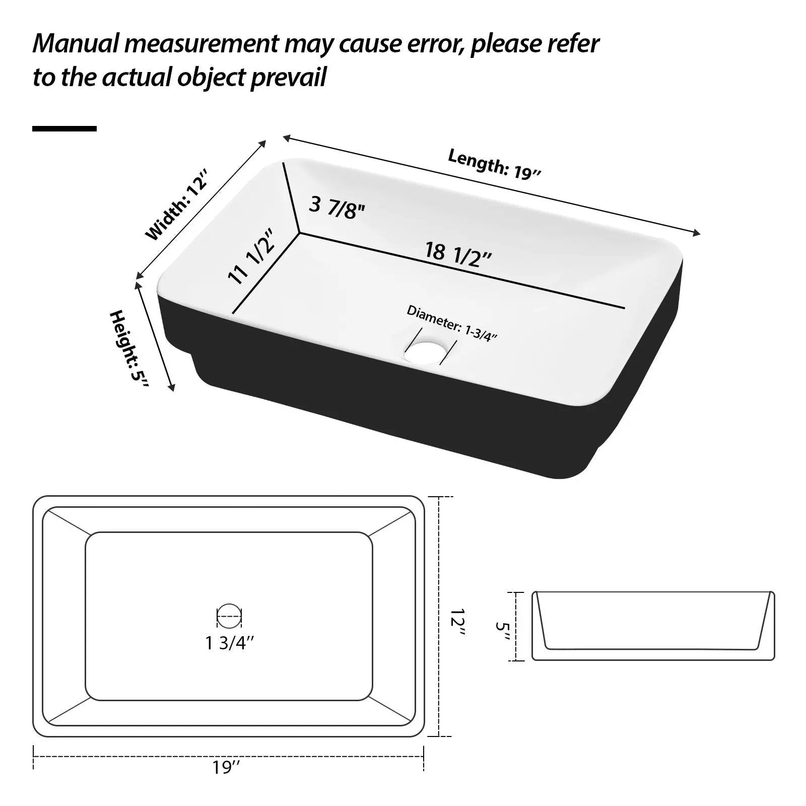 Semi Recessed Bathroom Sink With Vessel Design, Durable Glazed - White / Black by HouseOfZazla