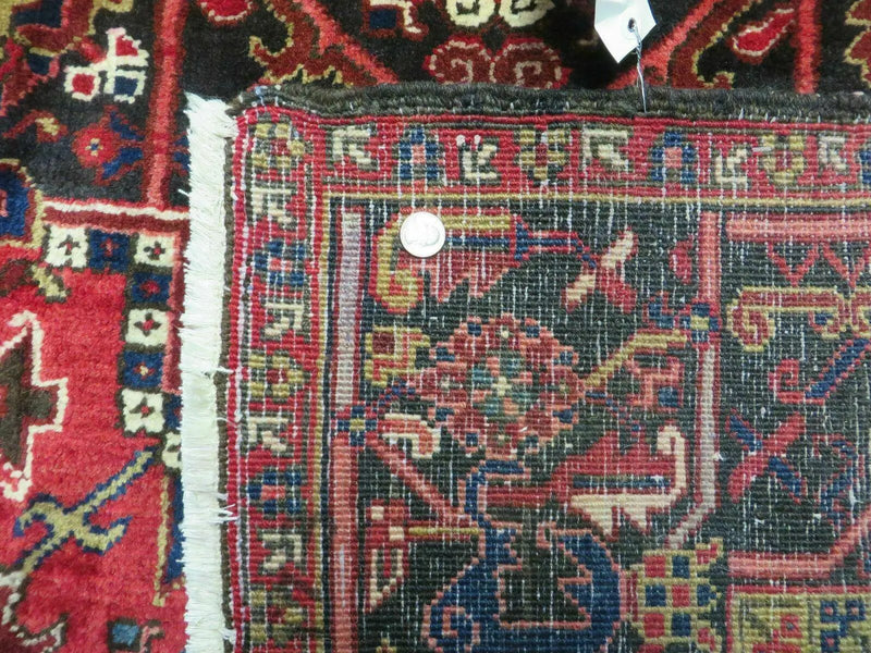 Wonderful Persian Heriz Rug 8.6 x 11, Geometric Heriz Carpet, Semi Antique Decorative Area Rug, Red Ivory Dark Blue Handmade Wool Room Sized by Jewel Rugs