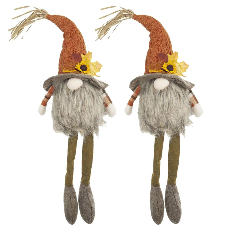 Sitting Gnome With Maple Leaf On Hat, For Holiday Harvest Festival Fall Festival & Thanksgiving Table Decorations (Set of 2) - Orange Multi by HouseOfZazla