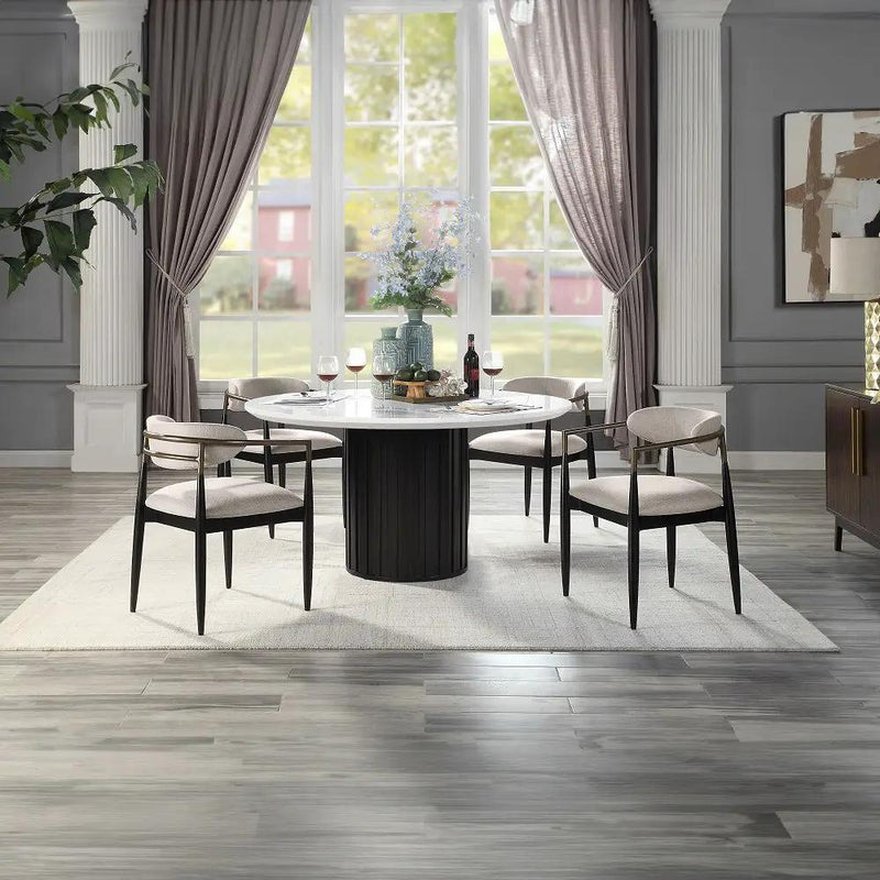 Jaramillo - Round Dining Table With Engineered Marble Top - Engineered Marble Top & Black by Unique Piece Furniture