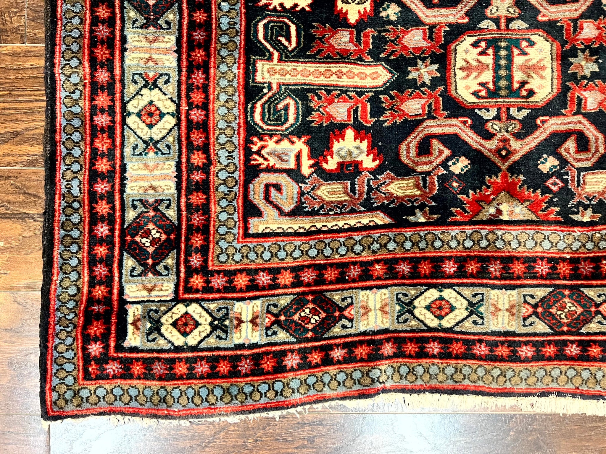 Persian Wide Runner Rug 4.8 x 10, Persian Kalegi Ardabil Rug, Perpedil Caucasian Rug, Antique Handmade Wool Carpet, Navy Blue Red, Tribal Rug by Jewel Rugs