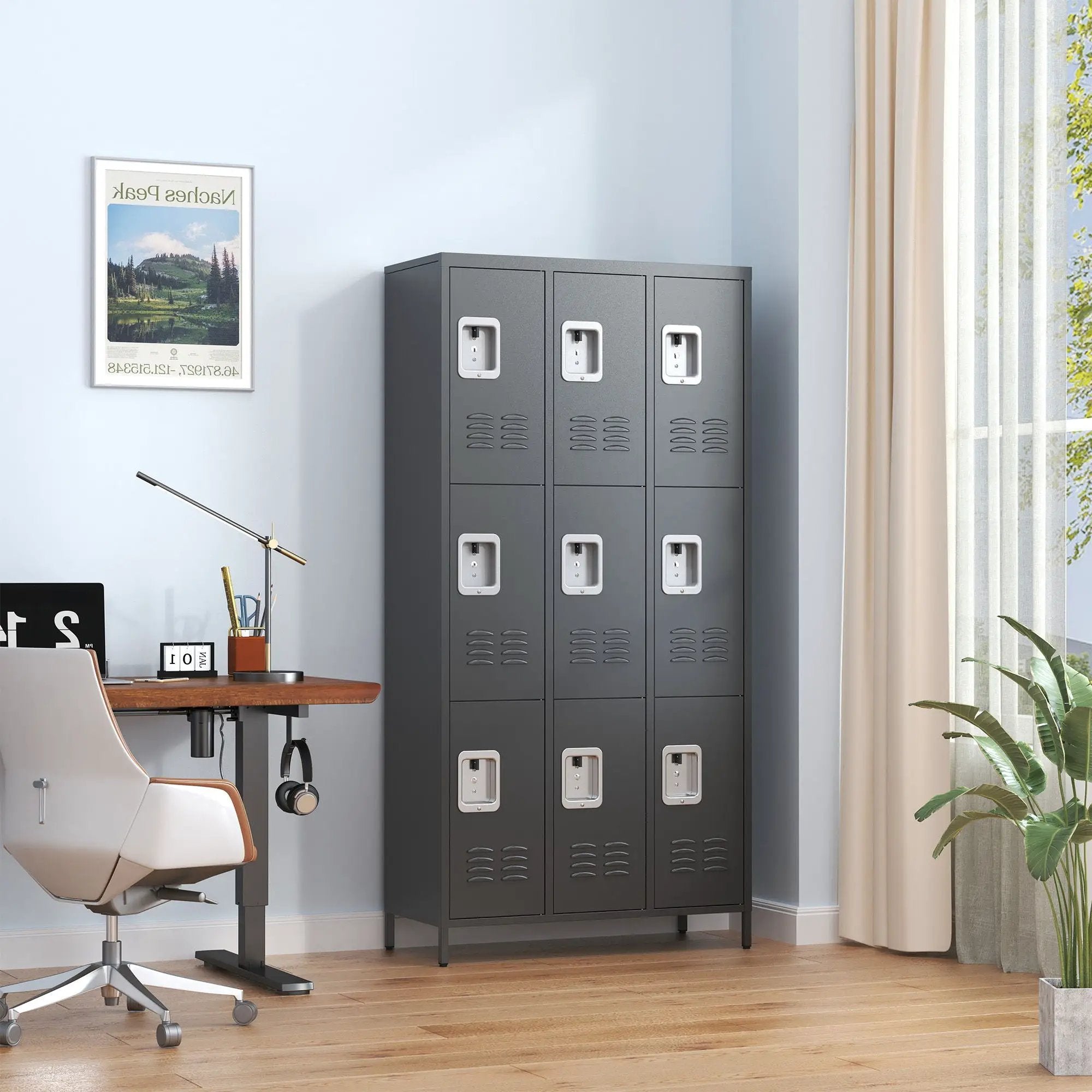 9 Door Lockers With Lock For Secure Storage And - Black by Unique Piece Furniture