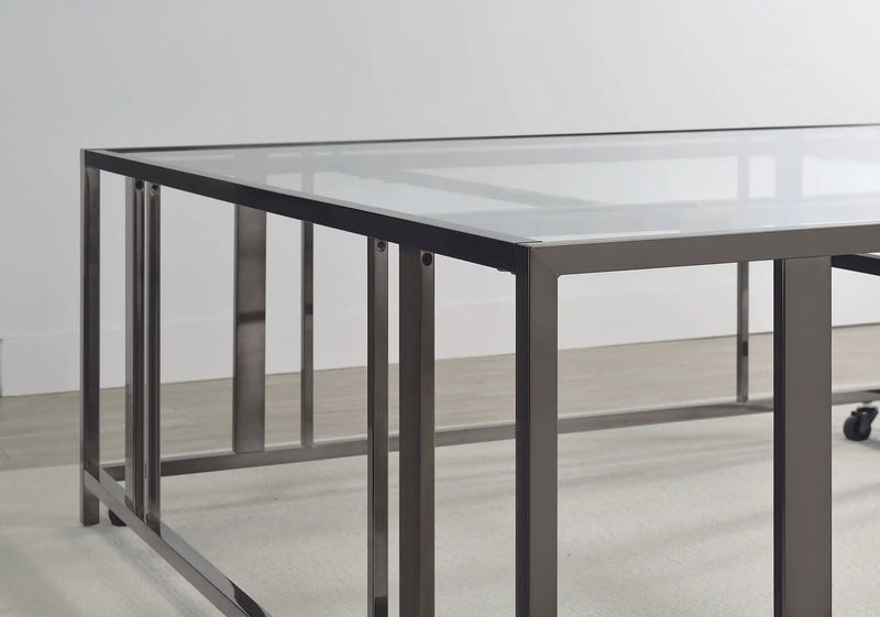 Adri Square Glass Top Coffee Table with Casters Black Nickel by Unique Piece Furniture