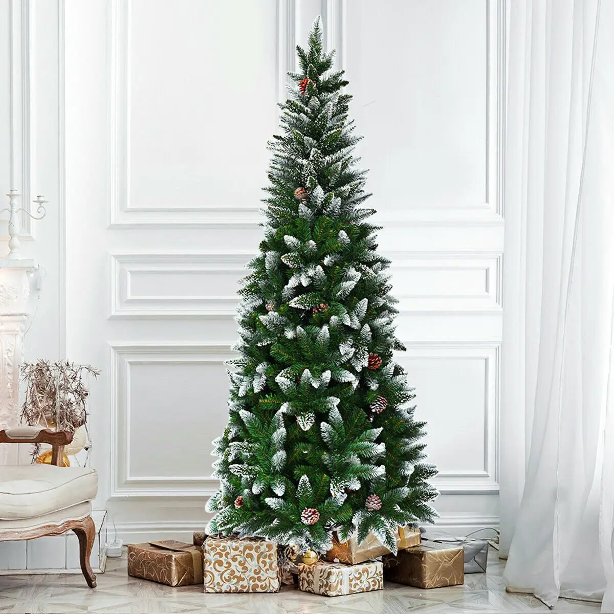 5/6/7.5 Feet Artificial Pencil Christmas Tree with Pine Cones, photo 17 of 24