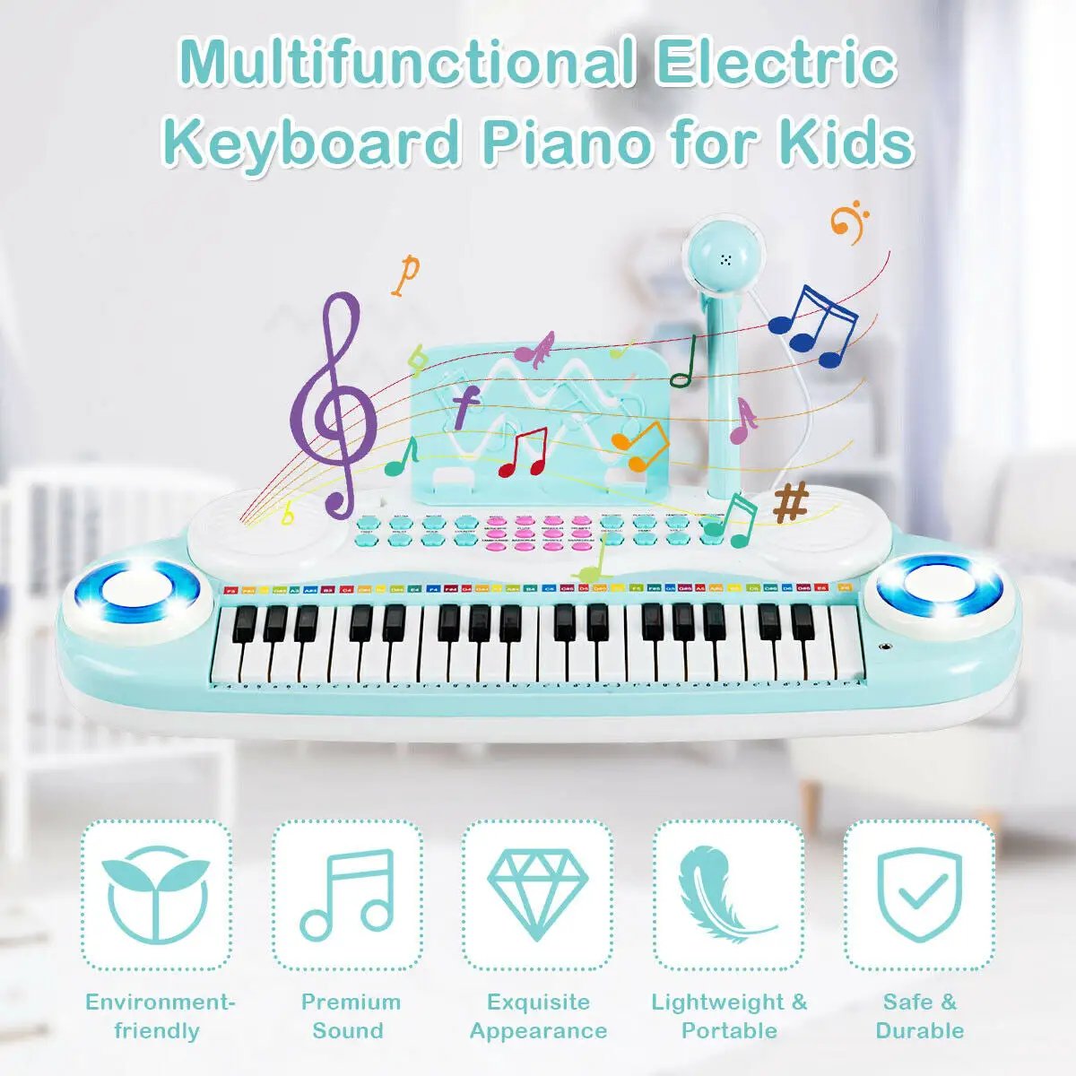 Multifunctional 37 Electric Keyboard Piano with Microphone, photo 3 of 9