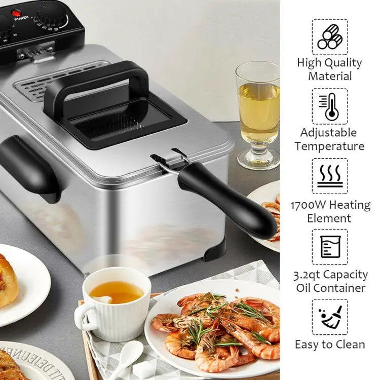 3.2 Quart Electric Stainless Steel Deep Fryer with Timer by DirectDeals