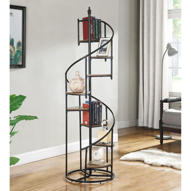 8 Shelf Staircase Bookcase Industrial Storage And Scratch Resistant Shelves - Brown by HouseOfZazla