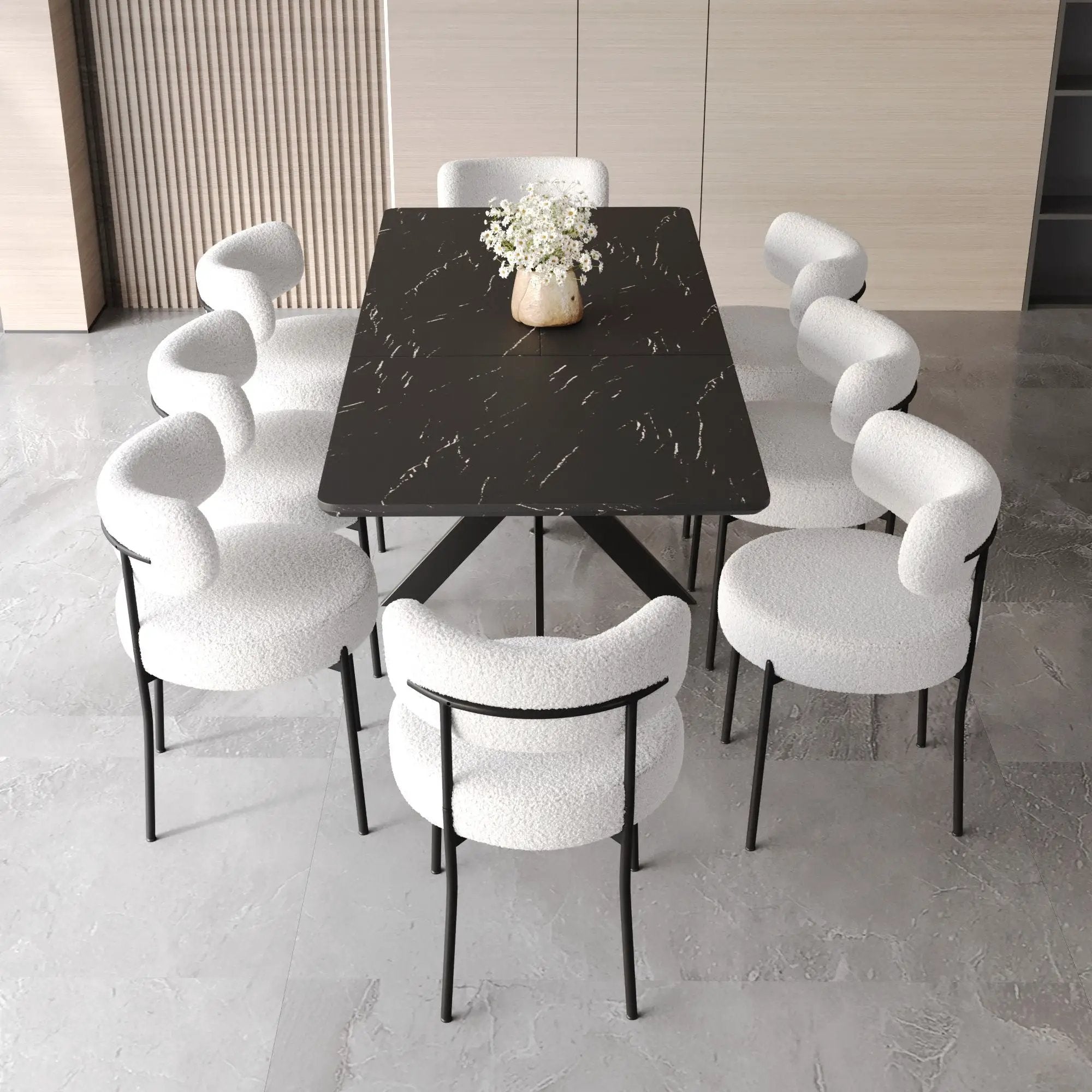 Extendable Dining Table Set With Curved Backrest Upholstered Chairs by HouseOfZazla