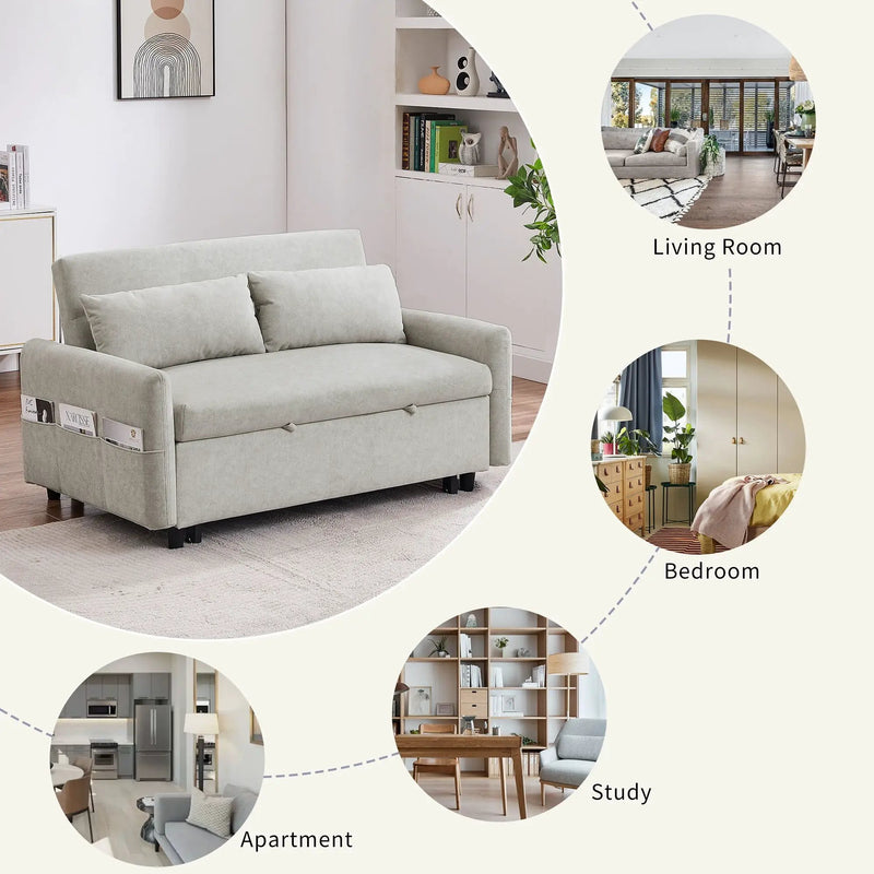 Pull Out Sleep Sofa Bed Loveseats Sofa Couch With Adjsutable Backrest, Storage Pockets, 2 Soft Pillows, USB Ports For Living Room, Bedroom, Apartment, Office by HouseOfZazla