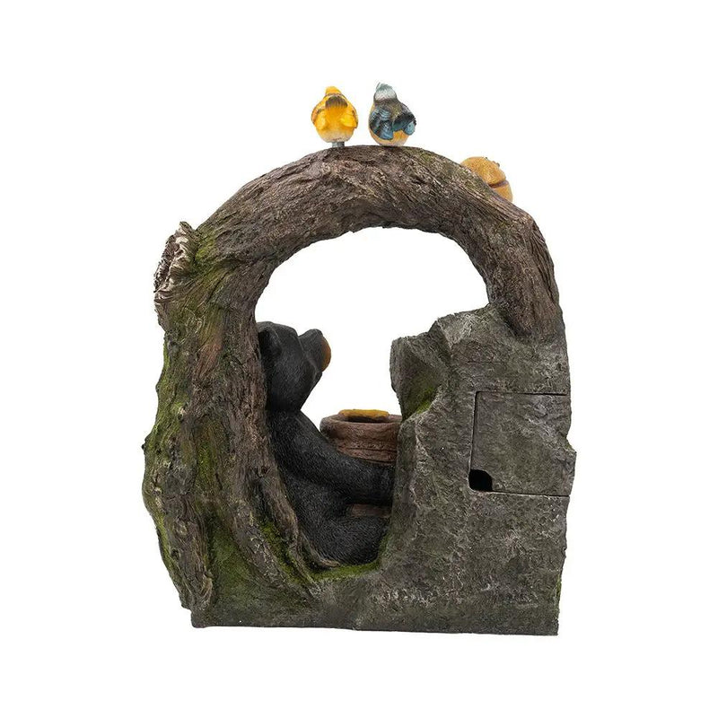 Decorative Two Tiered Water Fountain With Woodland Animal Design, Outdoor Fountain With Light And Pump - Dark Gray by Unique Piece Furniture
