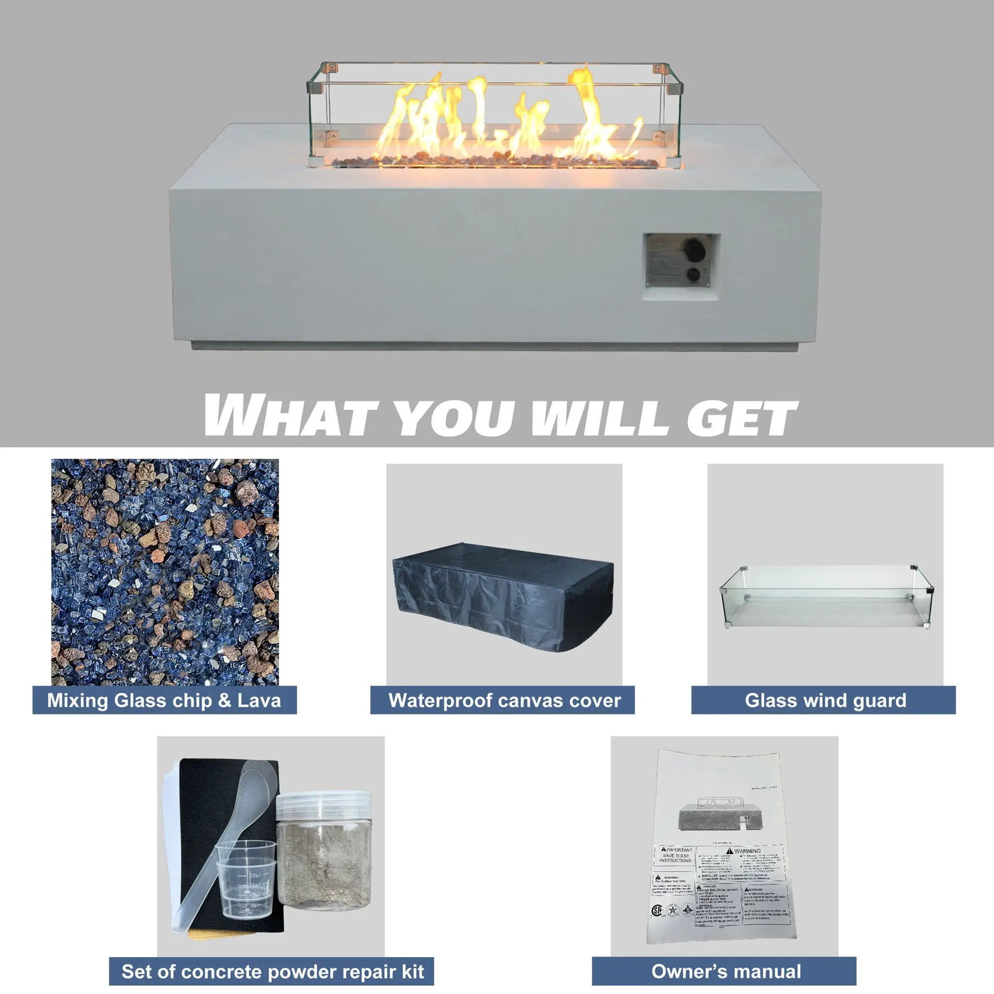 Outdoor Concrete Propane Gas Rectangle Fire Pit Table by Unique Piece Furniture