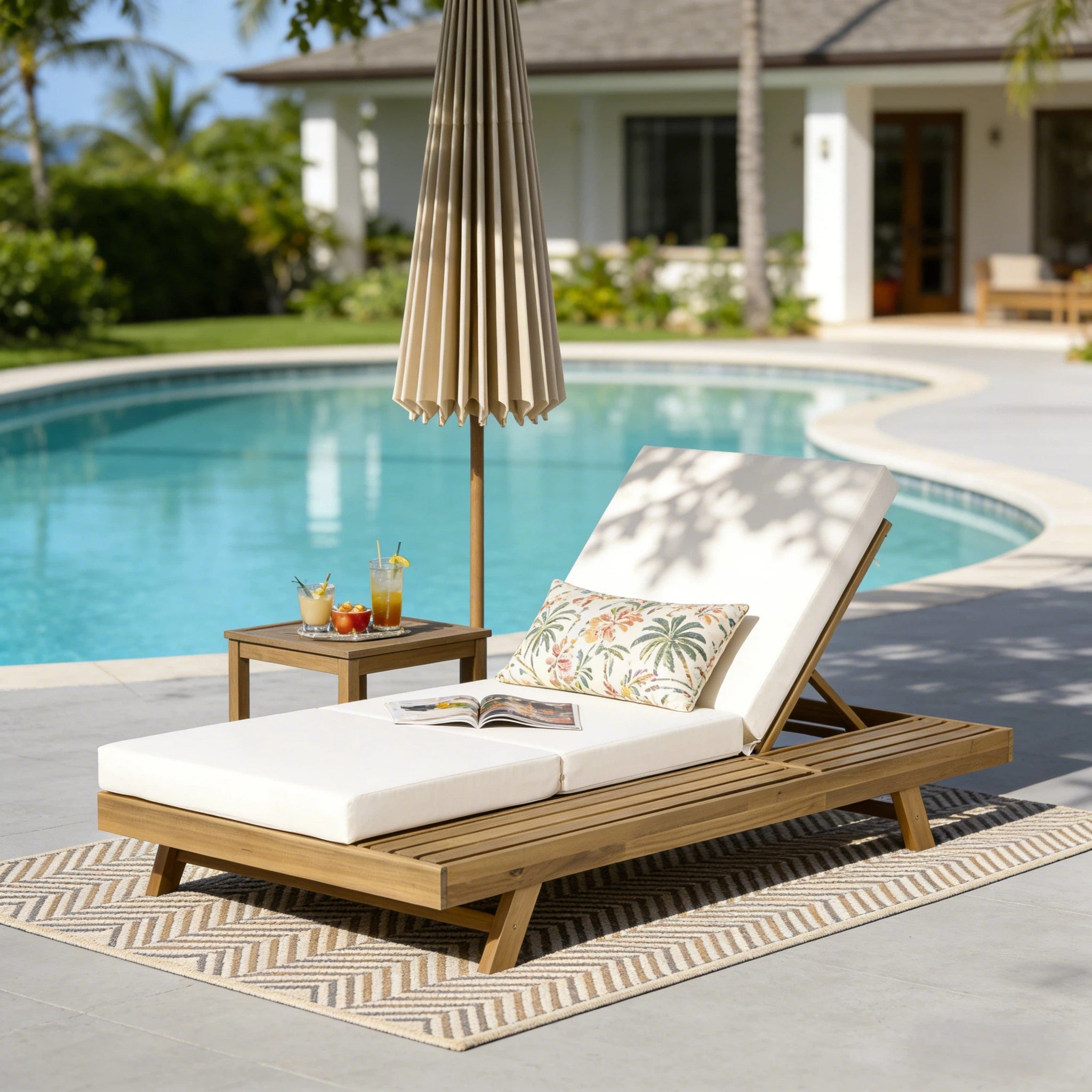 Lounge Chaise Set, Space Available On One Side, Acacia Solid Wood In by HouseOfZazla
