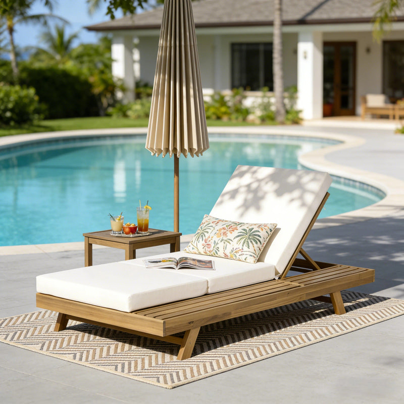 Lounge Chaise Set, Space Available On One Side, Acacia Solid Wood In by HouseOfZazla