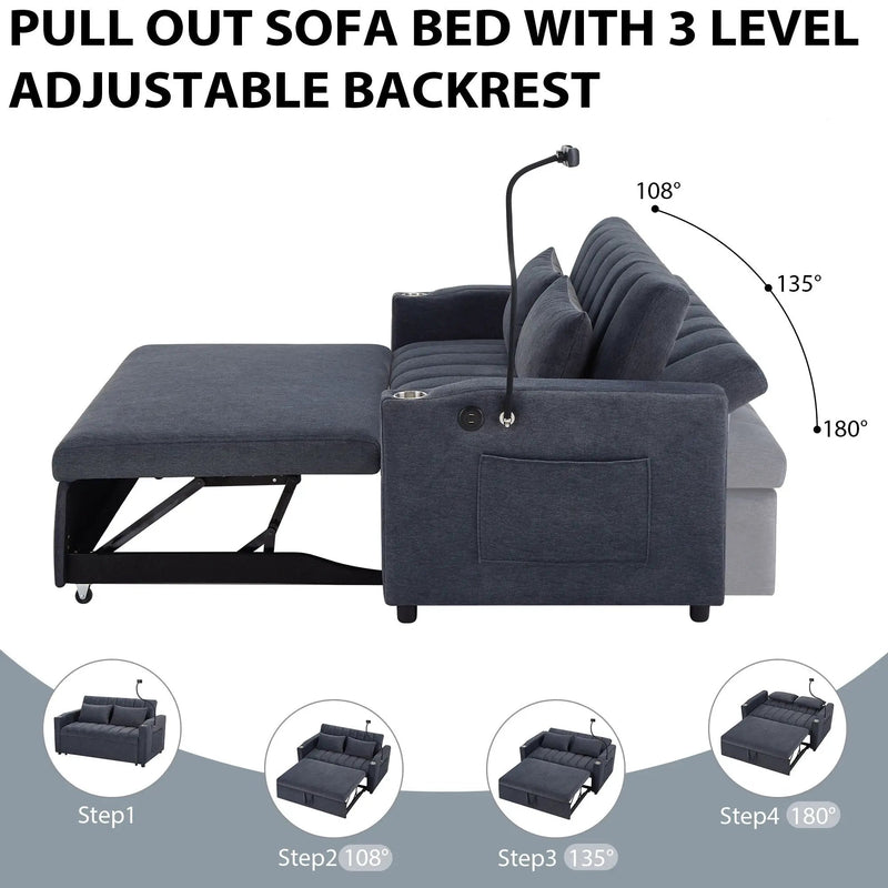 Convertible Sofa Bed Loveseat Sofa With Three USB Ports, Two Side Pockets, Two Cup Holders And 360° swivel Phone Holder For Living Room by HouseOfZazla