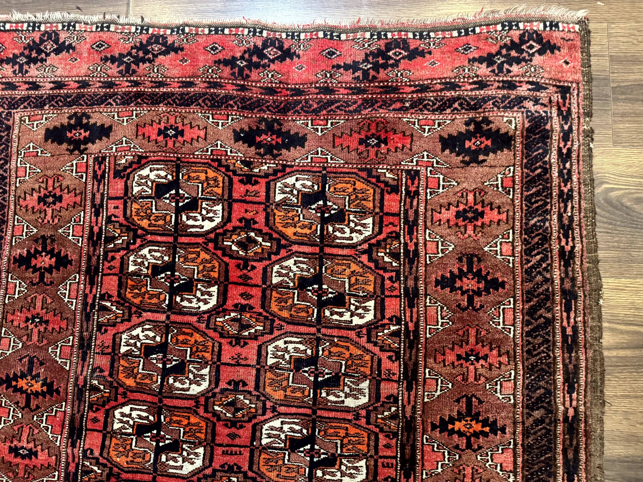 Antique Turkoman Rug 3.7 x 6.7, Red, Wool Runner Rug by Jewel Rugs