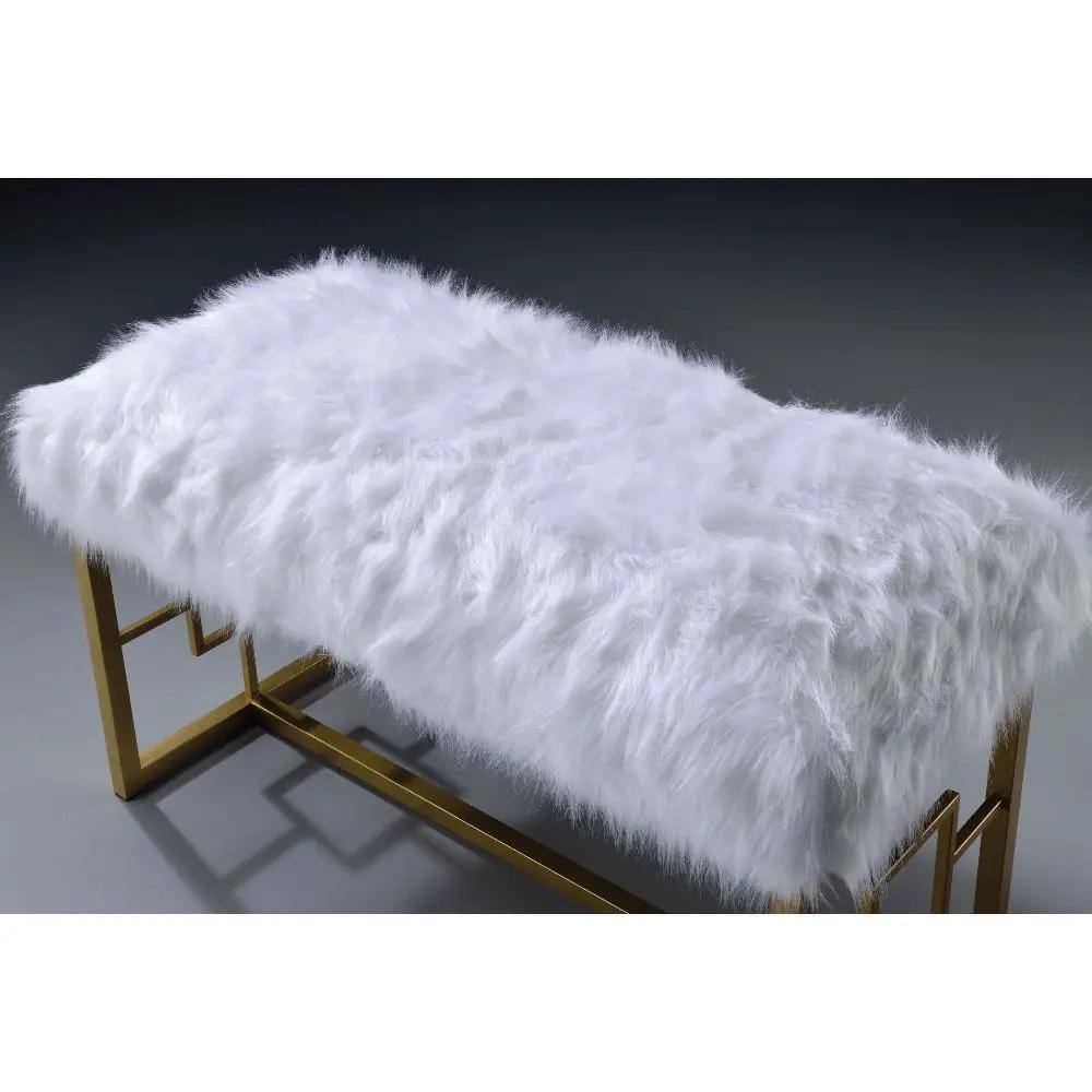 Bagley II - 21" Bench - White Faux Fur & Gold by Unique Piece Furniture