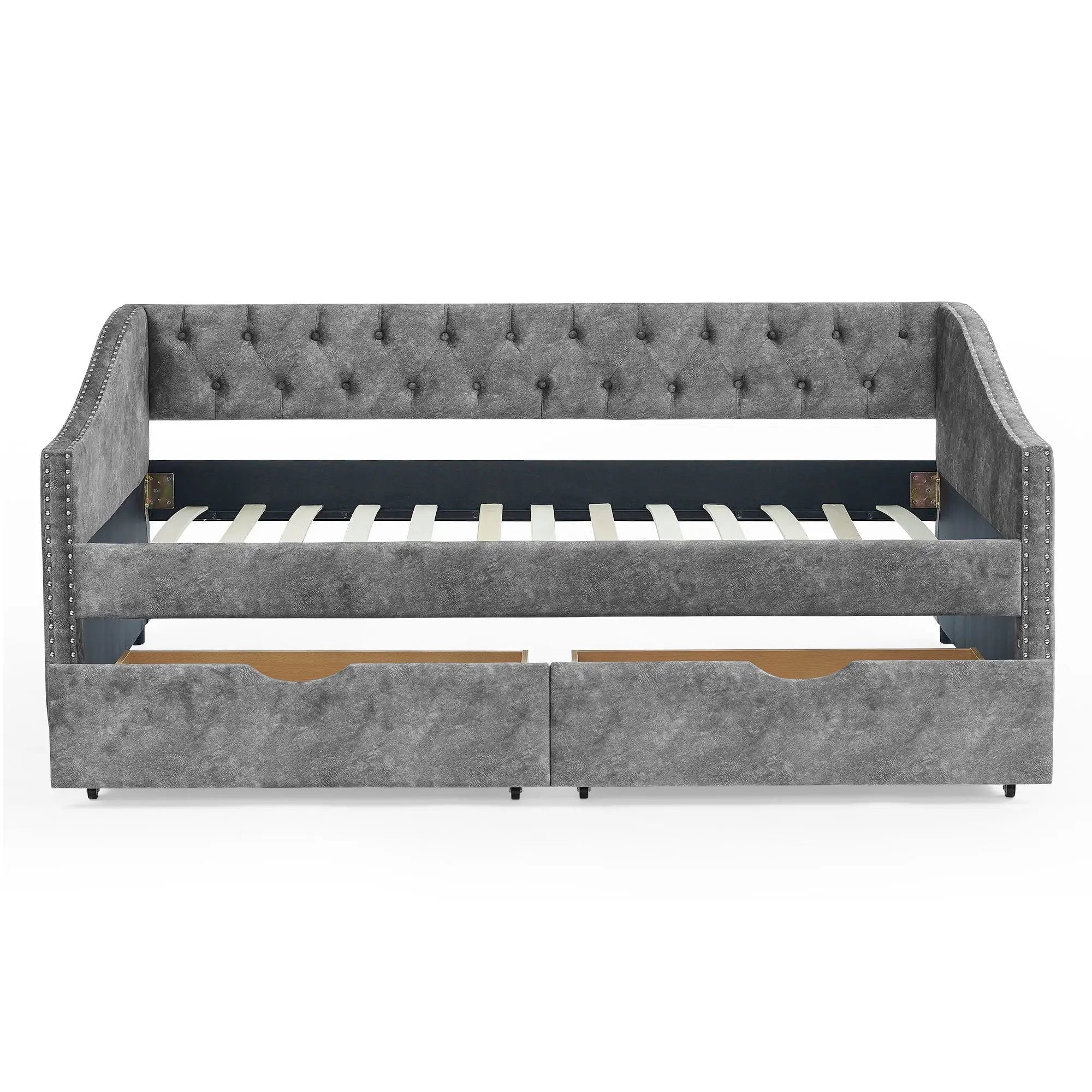 Upholstered Tufted Daybed With 2 Drawers, Waved Arms by Unique Piece Furniture
