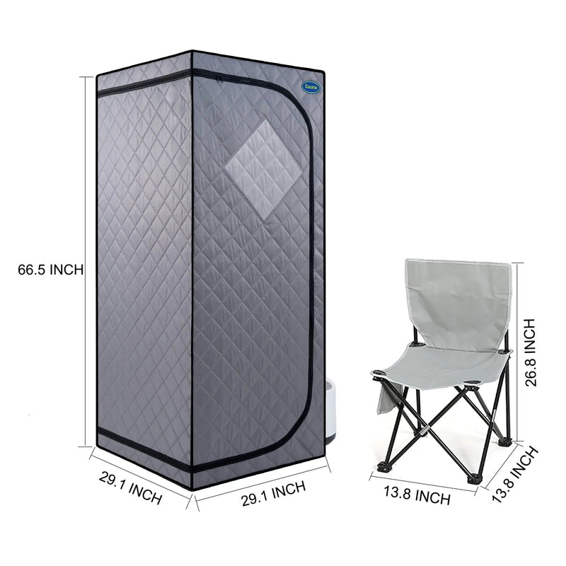 Full Size Portable Grey Steam Sauna tent–Personal Home Spa, with Steam Generator, Remote Control, Foldable Chair, Timer and PVC Pipe Connector Easy to Install.Fast heating, with FCC Certification by HouseOfZazla