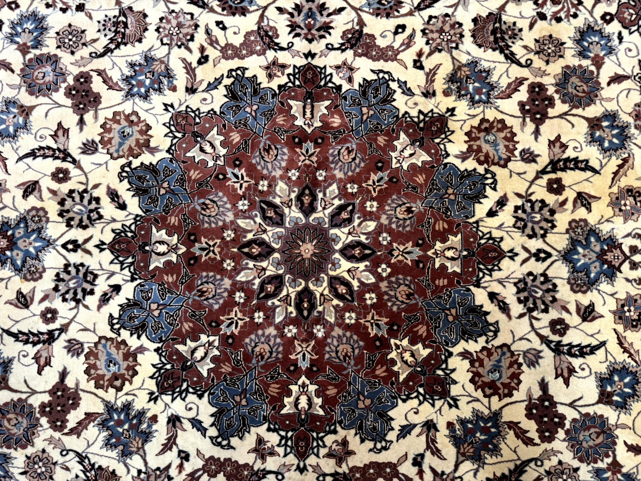 Persian Rug 8x10, Sino Persian Floral Medallion Carpet, Traditional Wool Area Rug, Cream and Brick Red, Fine 210 KPSI by Jewel Rugs