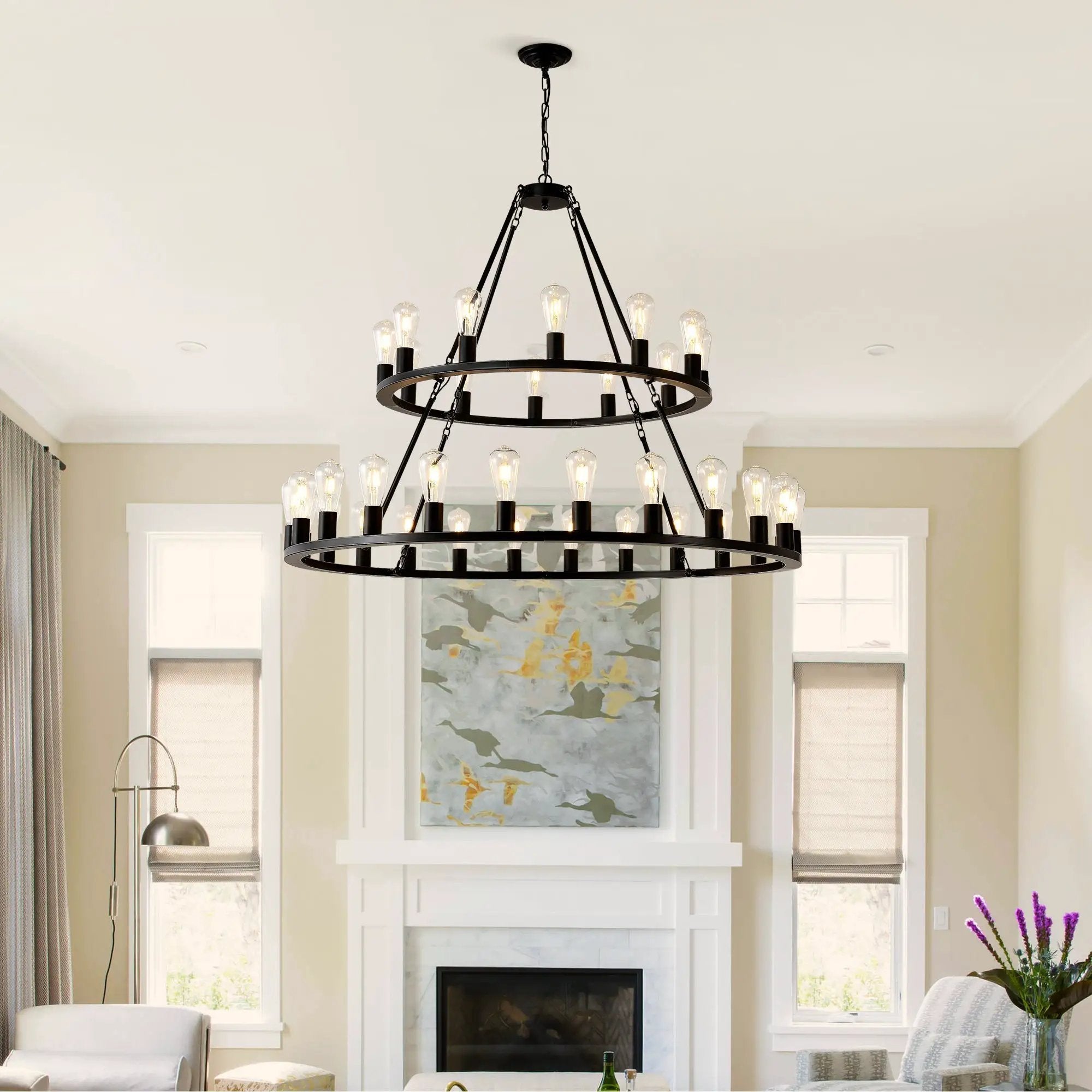 52 Inch Black Wagon Wheel Chandelier, 36-Lights by HouseOfZazla