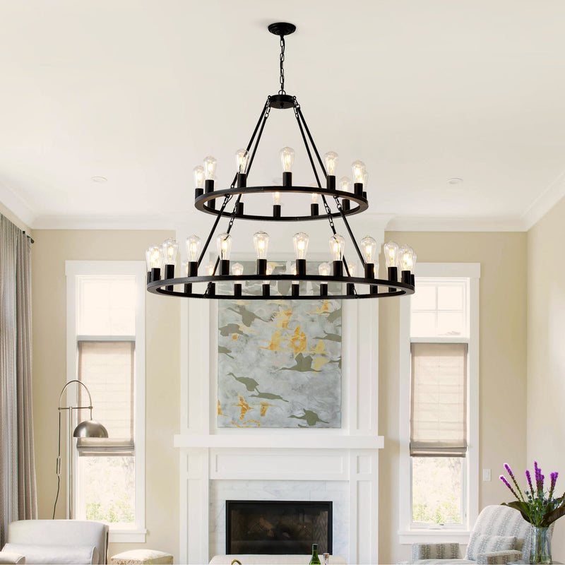 52 Inch Black Wagon Wheel Chandelier, 36-Lights by HouseOfZazla