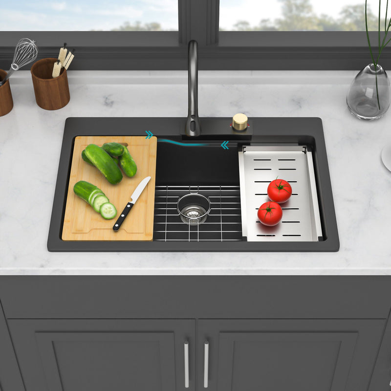 Waterfall Kitchen Sink With Pull Out Faucet & Cup Washer by HouseOfZazla
